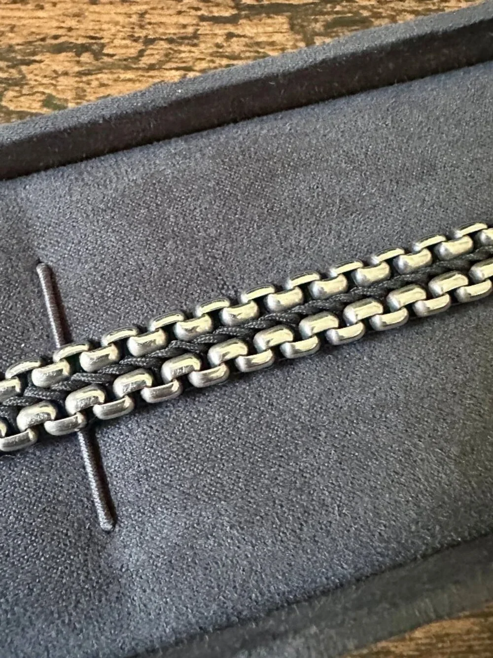 David Yurman Woven Box Chain Bracelet w/ Black Nylon - 8mm - 8.25